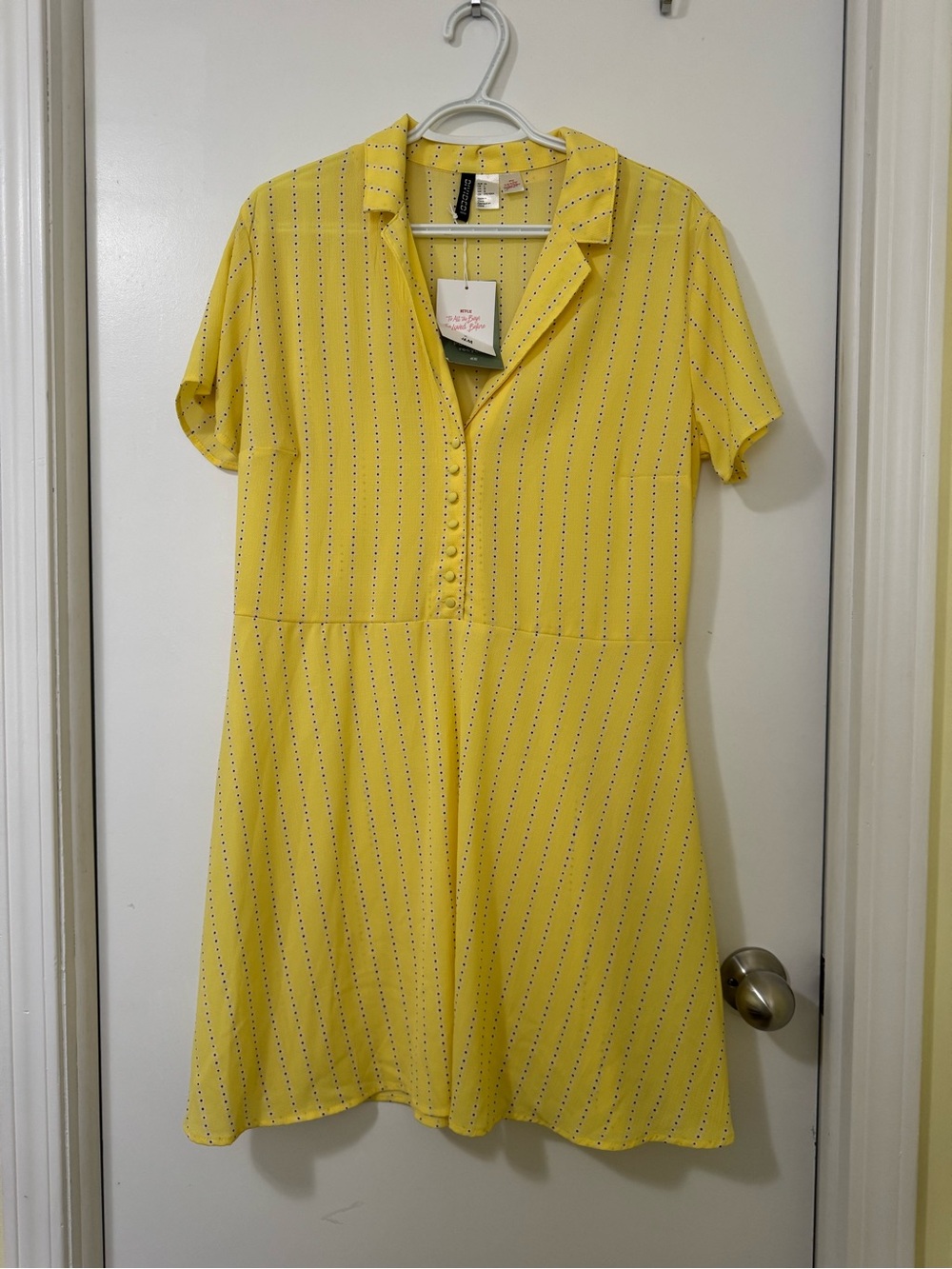 H&M Yellow Short-Sleeve Button-Front Fit & Flare Mini Dress